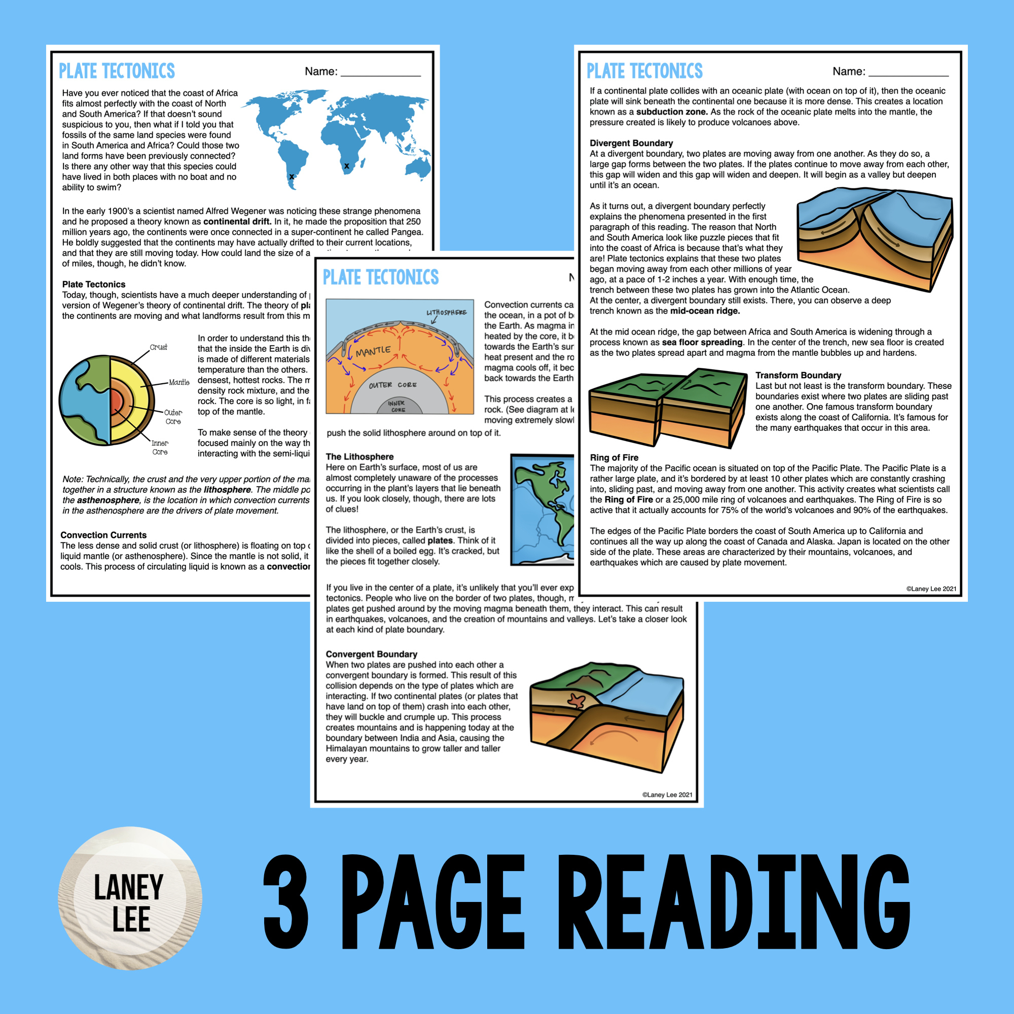 Plate Tectonics Reading - Reading Comprehension Worksheets - Laney Lee regarding Plate Boundaries Reading Comprehension Worksheet