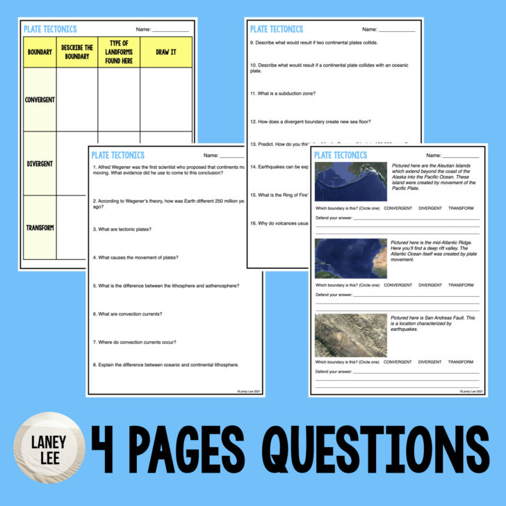 Plate Boundaries Reading Comprehension Worksheet