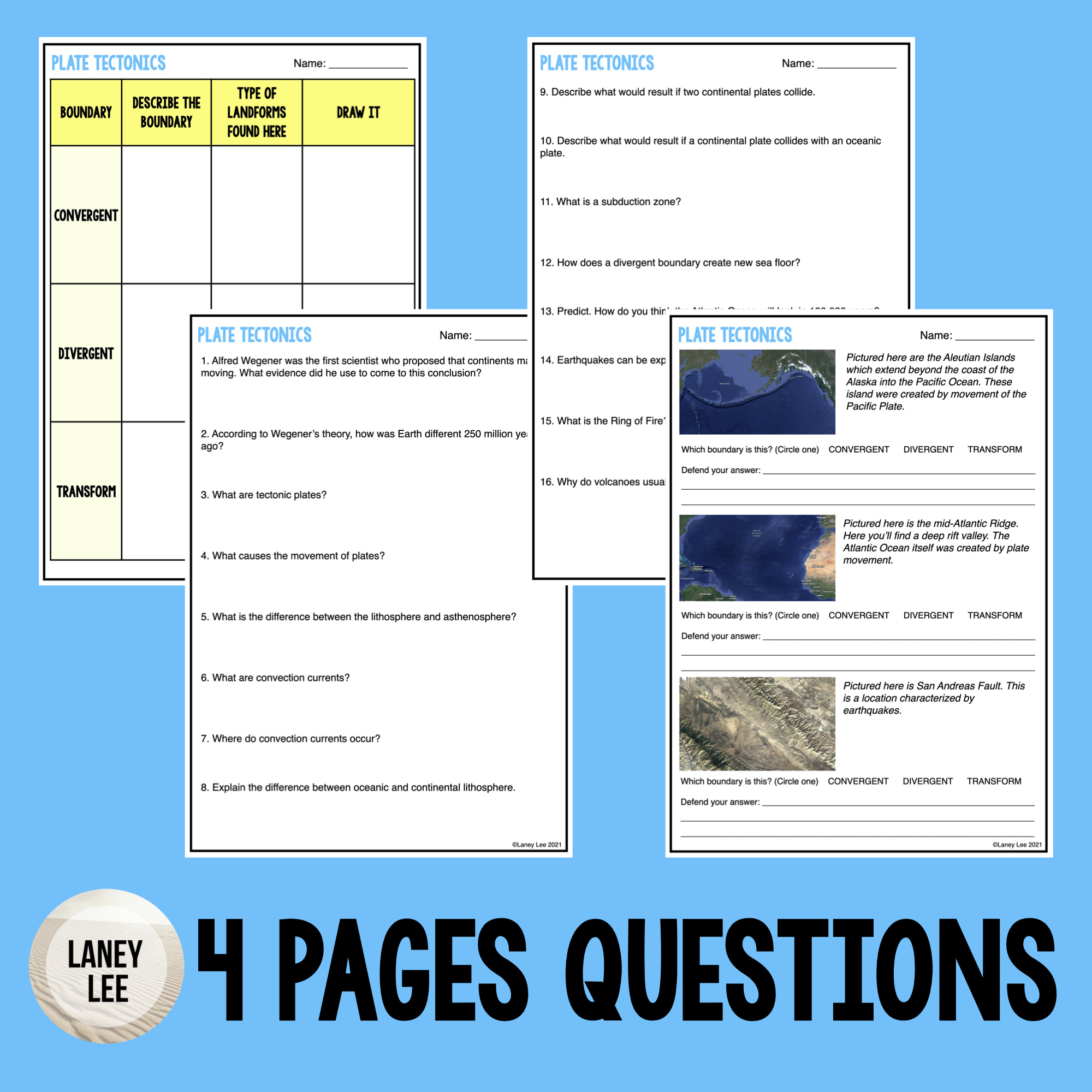 Plate Tectonics Reading - Reading Comprehension Worksheets - Laney Lee throughout Plate Boundaries Reading Comprehension Worksheet