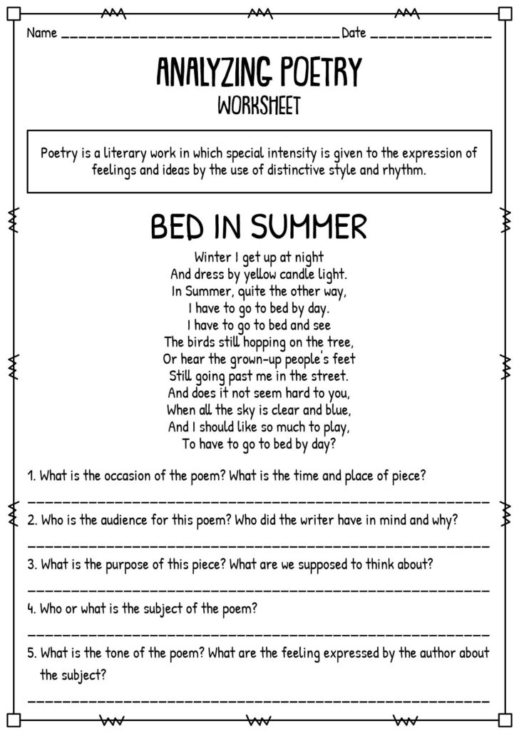 Poems Reading Comprehension Worksheets