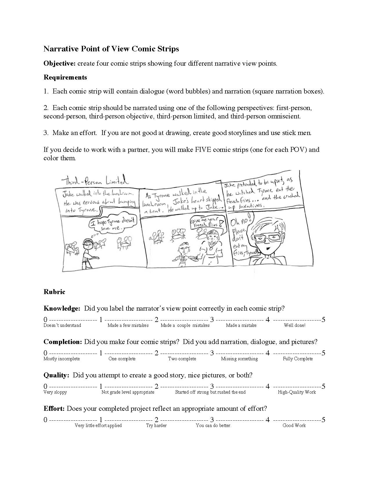 Point Of View Comic Strip Project | Reading Activity with Worksheet On Reading A Comic Strip Comprehension