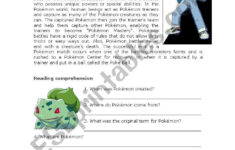 Pokémon Reading Comprehension - Esl Worksheetlola_Rivero for Pokemon Reading Worksheets