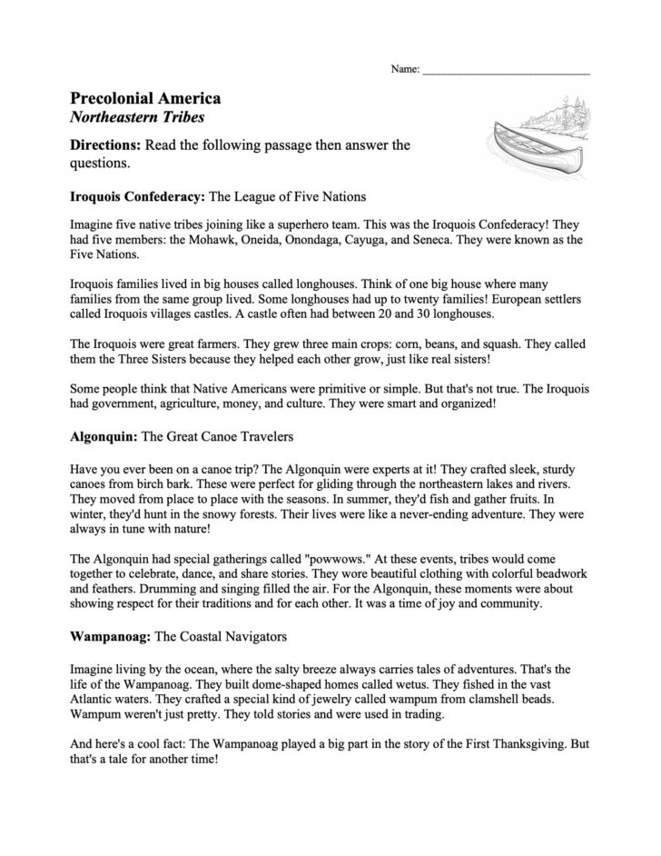 Iroquois Reading Comprehension Worksheets