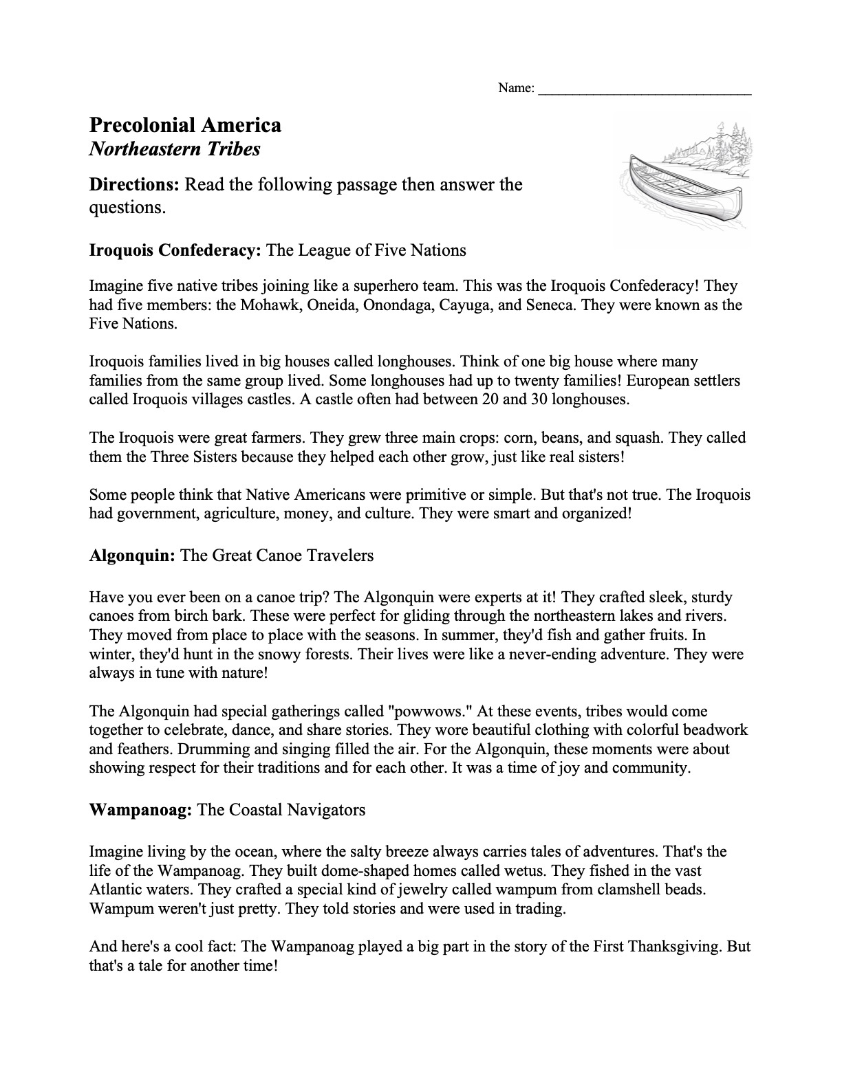 Precolonial America Worksheets | Free History Activities And pertaining to Iroquois Reading Comprehension Worksheets
