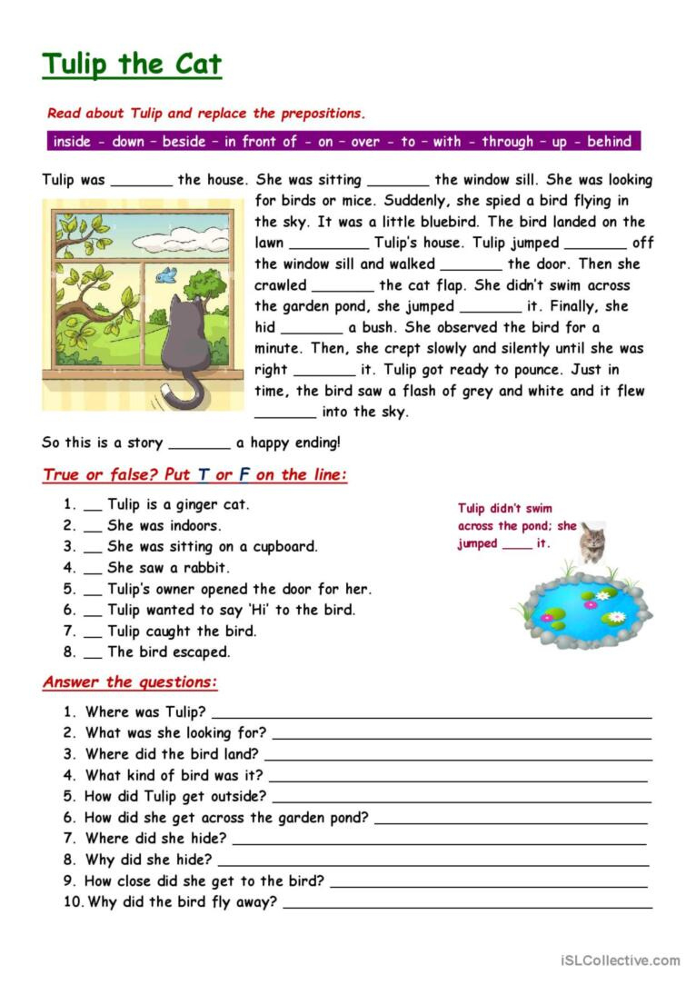 Prepositions And Past Simple Tense W…: English Esl Worksheets Pdf with regard to Preposition Reading Comprehension Worksheets