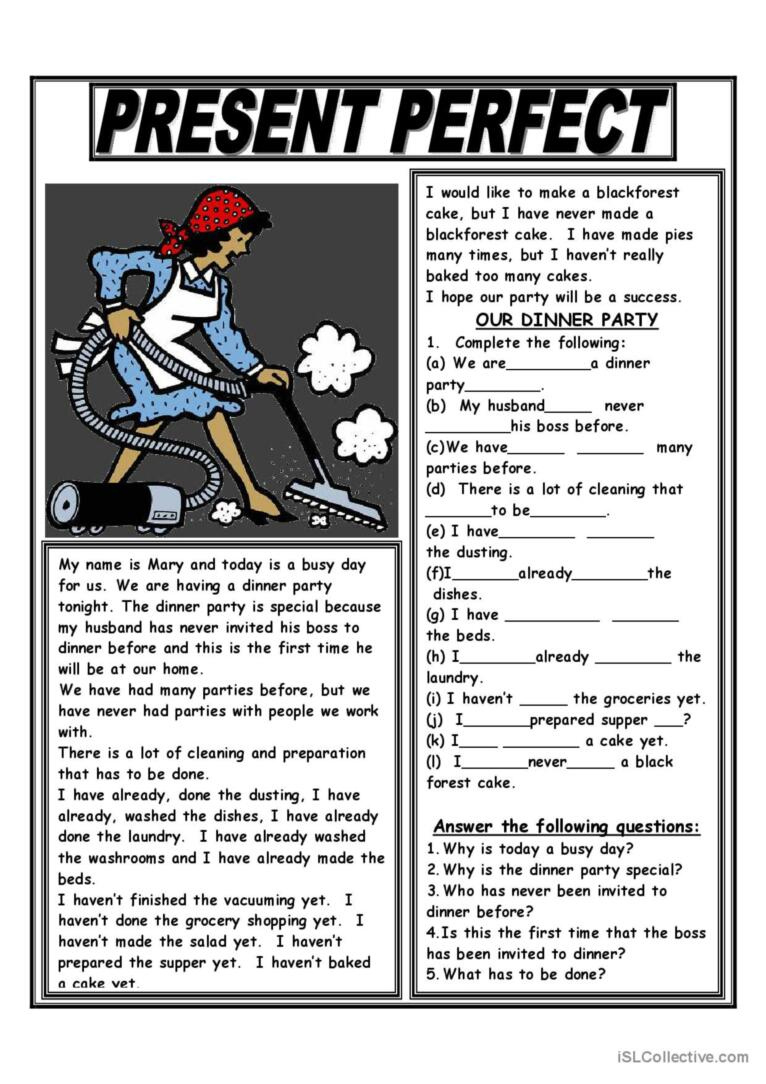 Present Perfect: English Esl Worksheets Pdf &amp;amp; Doc pertaining to Reading Comprehension Present Perfect Worksheets