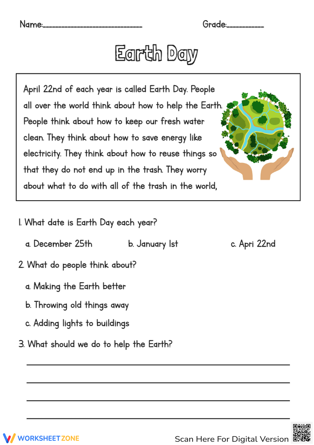 Printable Grade 3 Earth Day Worksheets Download within Earth Day Reading Comprehension Worksheets Free