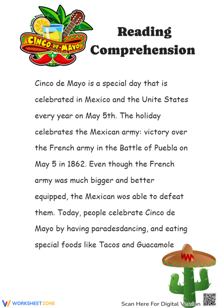 Cinco De Mayo Reading Comprehension Worksheet