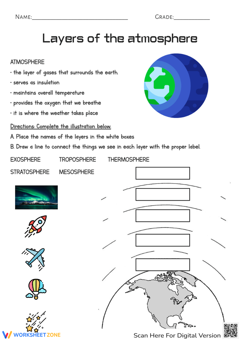Printable Grade 7 Atmospheric Layers Worksheets pertaining to Layers of the Atmosphere Reading Comprehension Worksheet