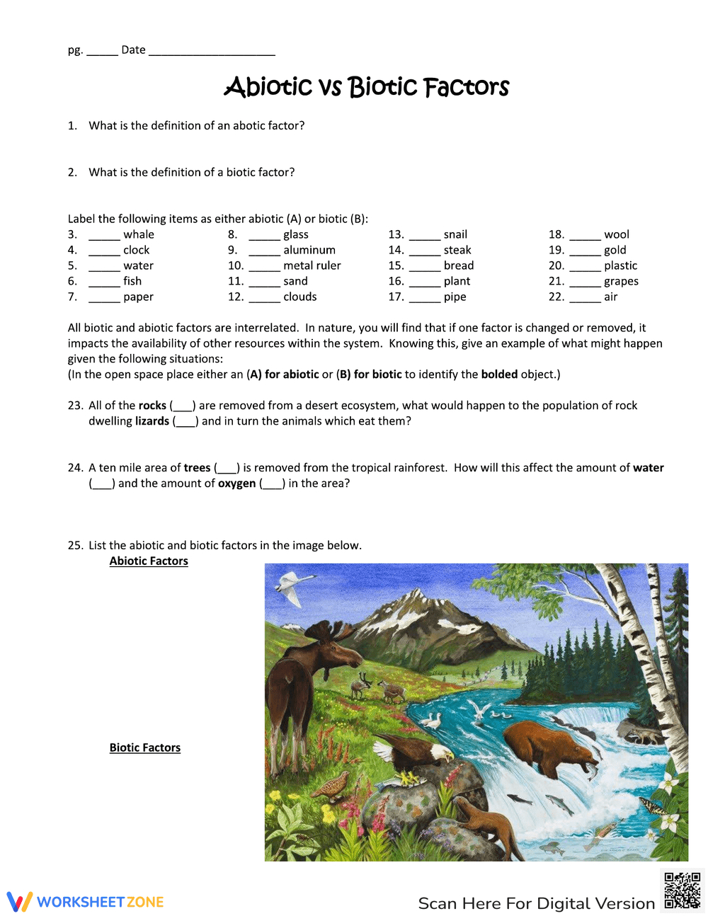 Printable Grade 8 Abiotic Vs Biotic Factors Worksheets Download for Abiotic and Biotic Factors Reading Comprehension Worksheets