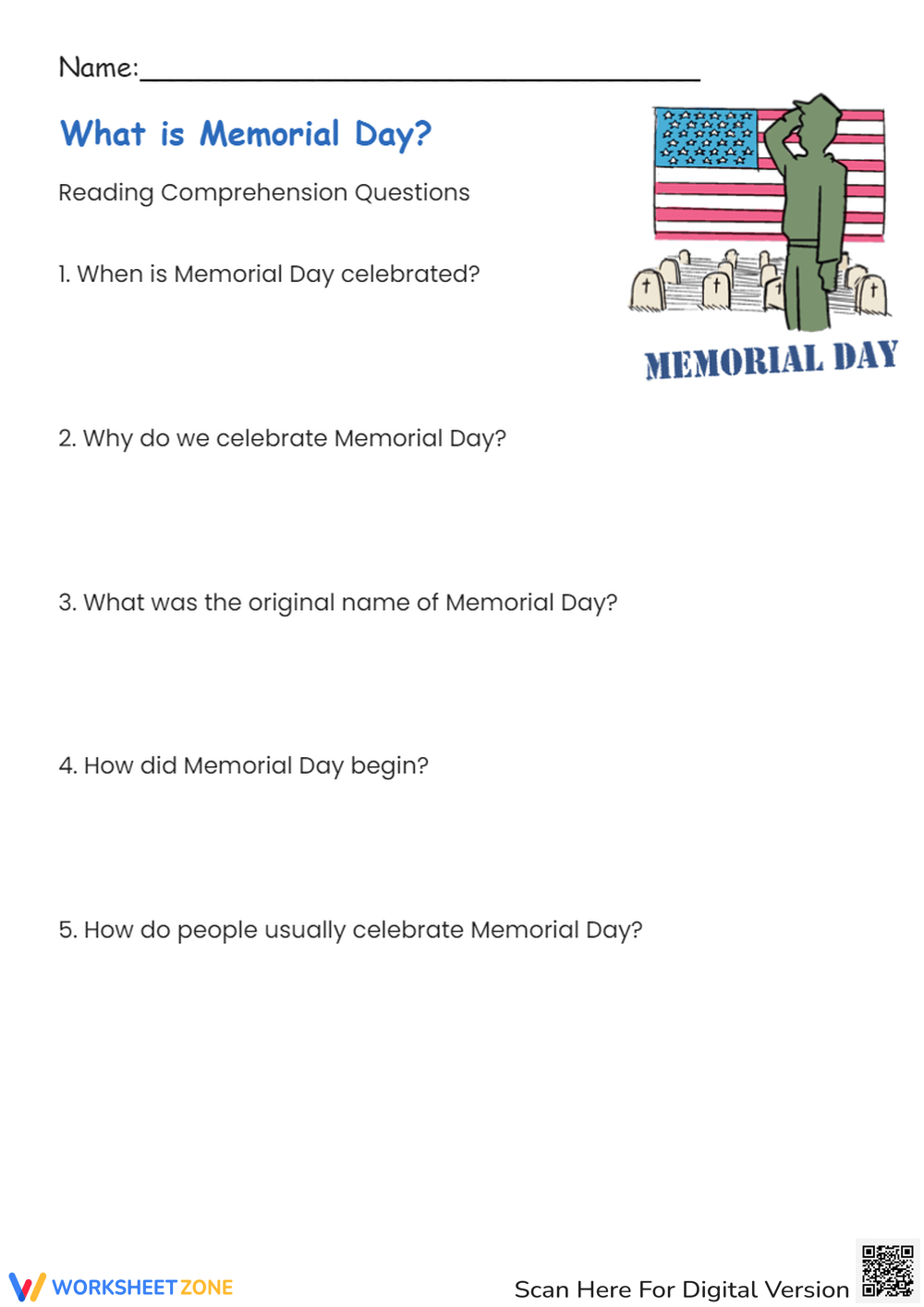 Printable Memorial Day Worksheets with Free Printable Memorial Day Reading Comprehension Worksheets
