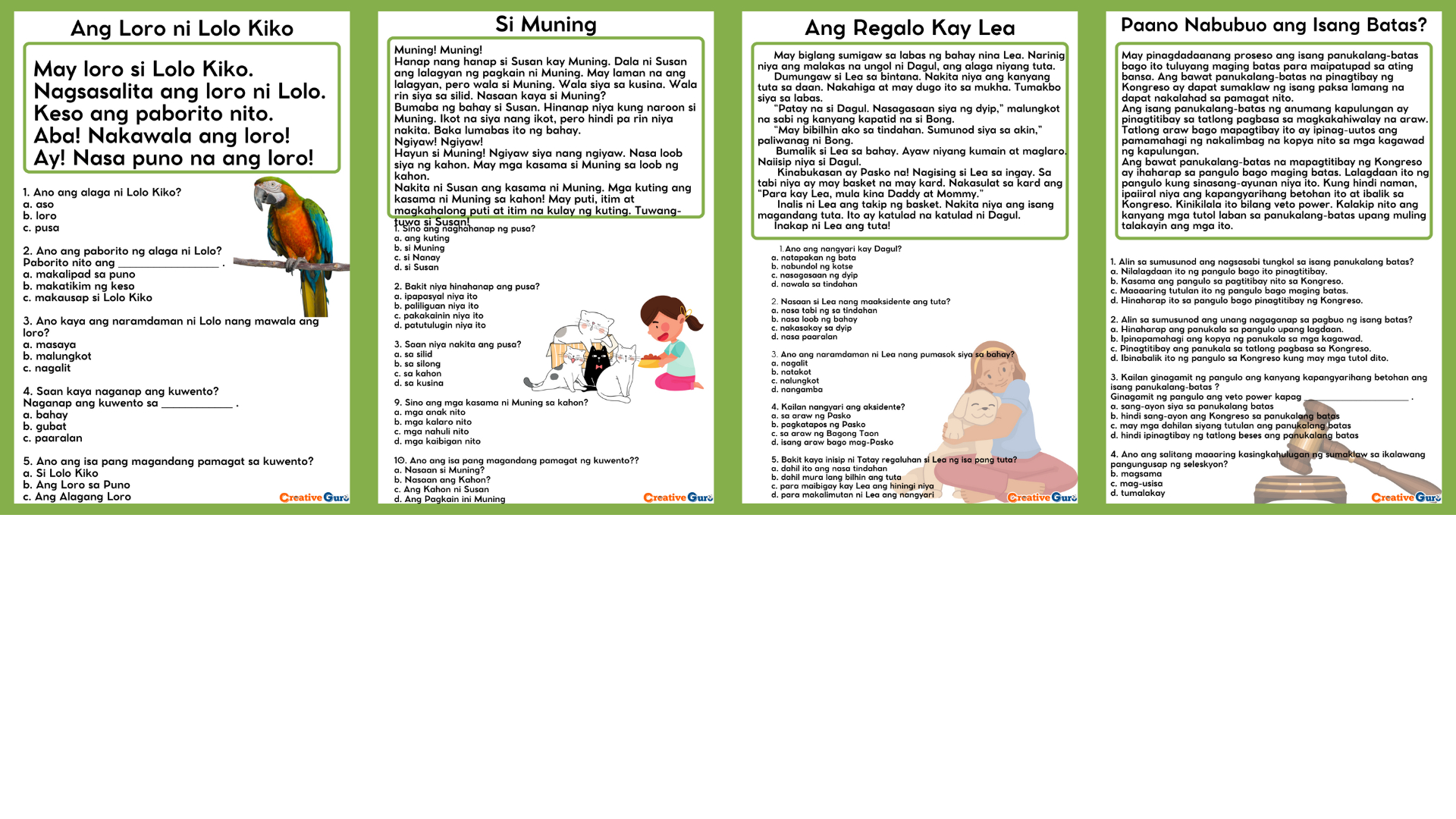 Printable Reading Materials (Phil-Iri Stories) Grade 4 - Creative Guro pertaining to Filipino Reading Comprehension Worksheets