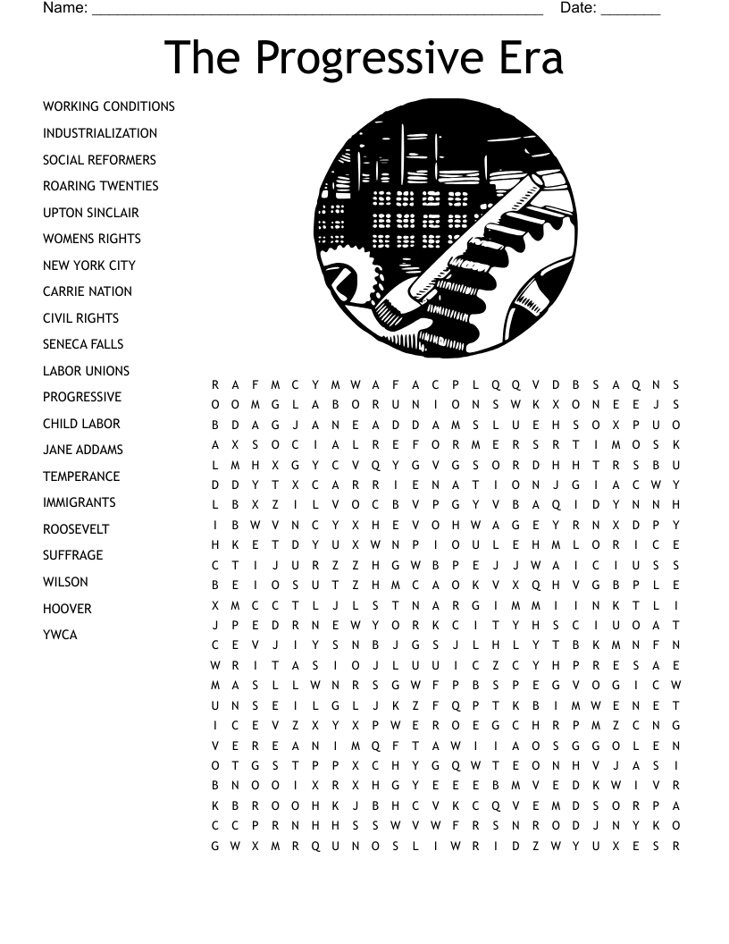 Progressive Era Crossword - Wordmint within Progressive Era Reading Comprehension Worksheet