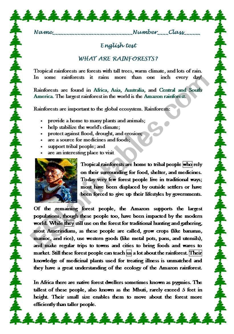 Rainforests- Reading Comprehension - Esl Worksheet1961Anucha with regard to Rainforest Reading Comprehension Worksheets