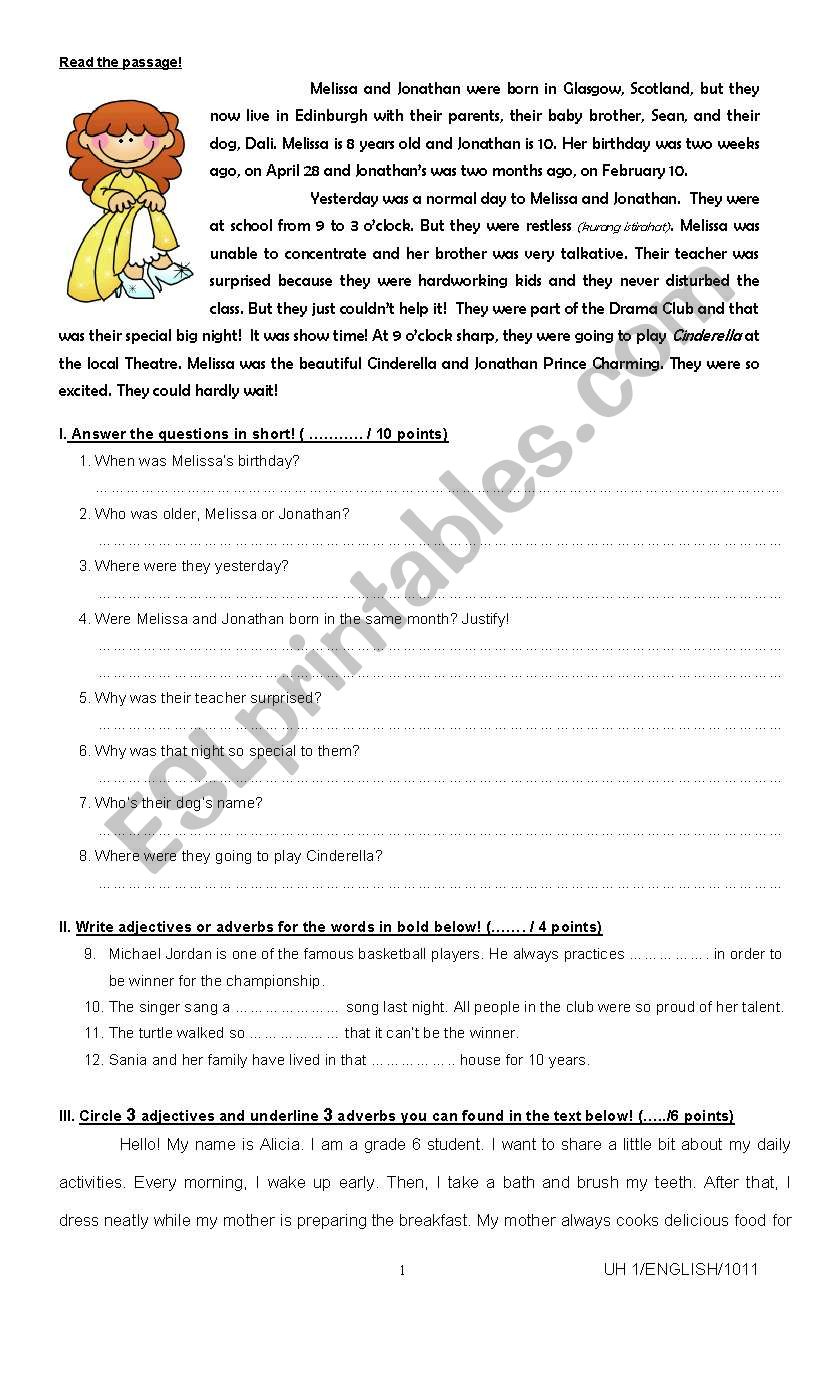 Reading &amp;quot;A Play&amp;quot;, Present Perfect Vs Past Simple, Adjectives And within Present Perfect Simple Reading Comprehension Worksheets Primary 6