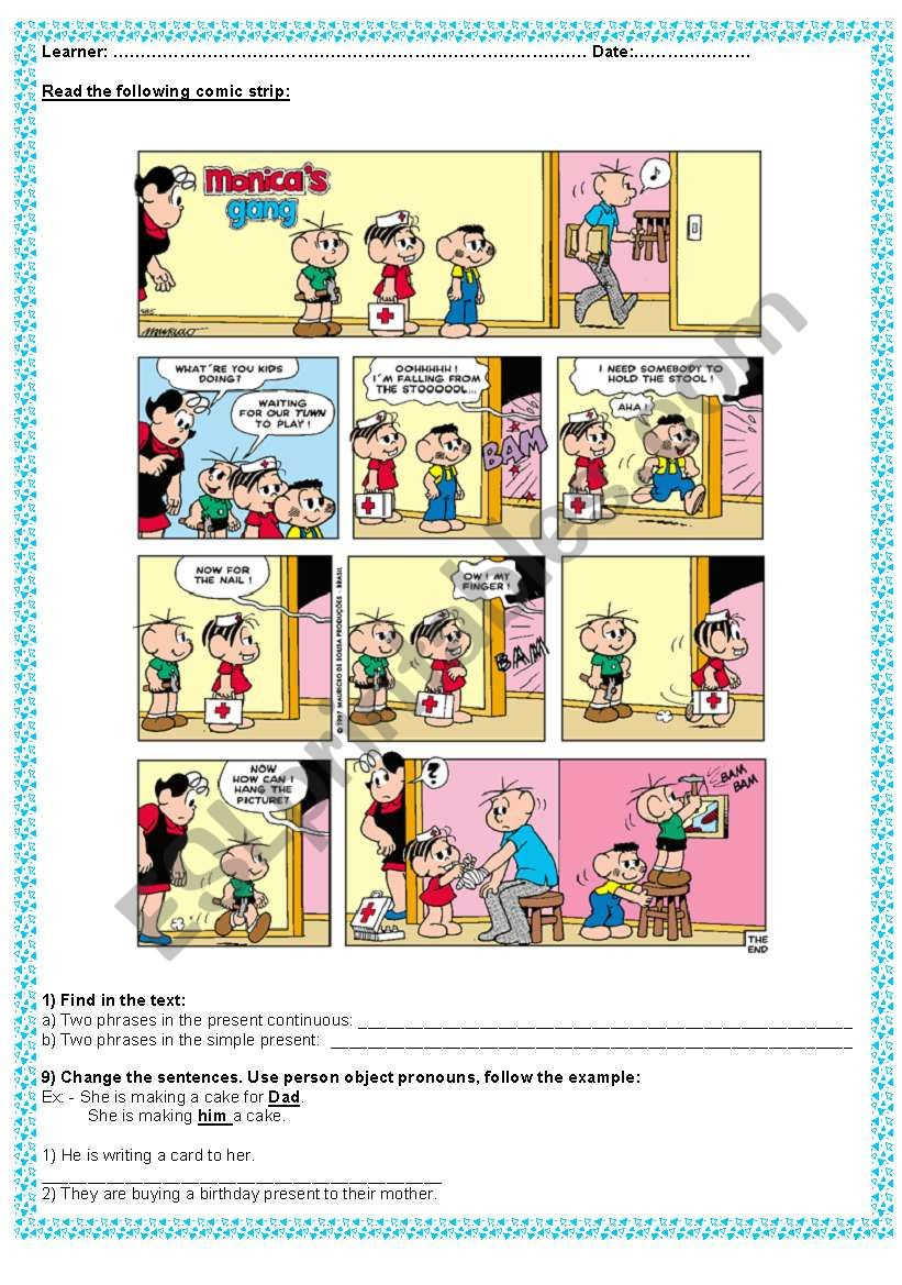 Reading (Comic Strip) + Consolidation Exercise About Object in Comic Strips Reading Comprehension Worksheets Grade 6