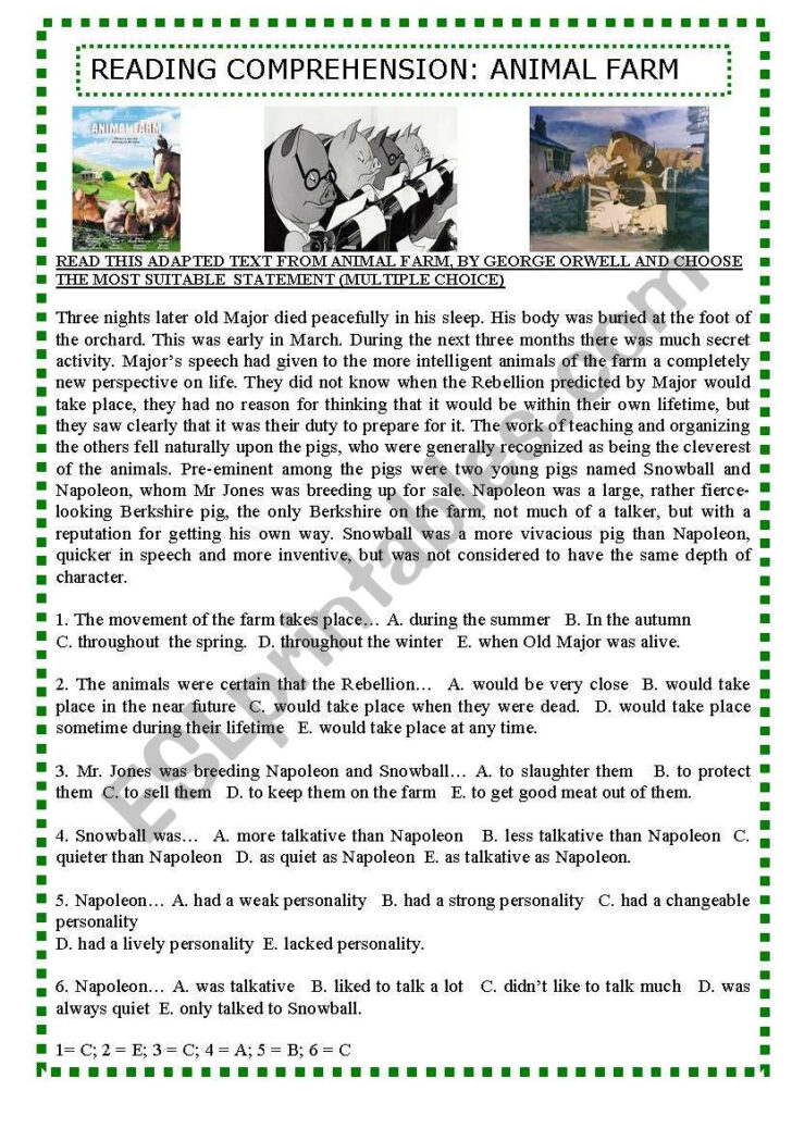 Farm Animals Reading Comprehension Worksheets Grade 5