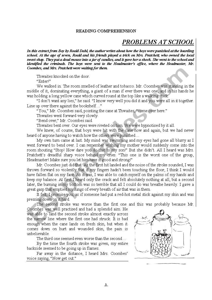 Reading Comprehension Based On Boy,Roald Dahl - Esl Worksheet with regard to Roald Dahl Reading Comprehension Worksheets