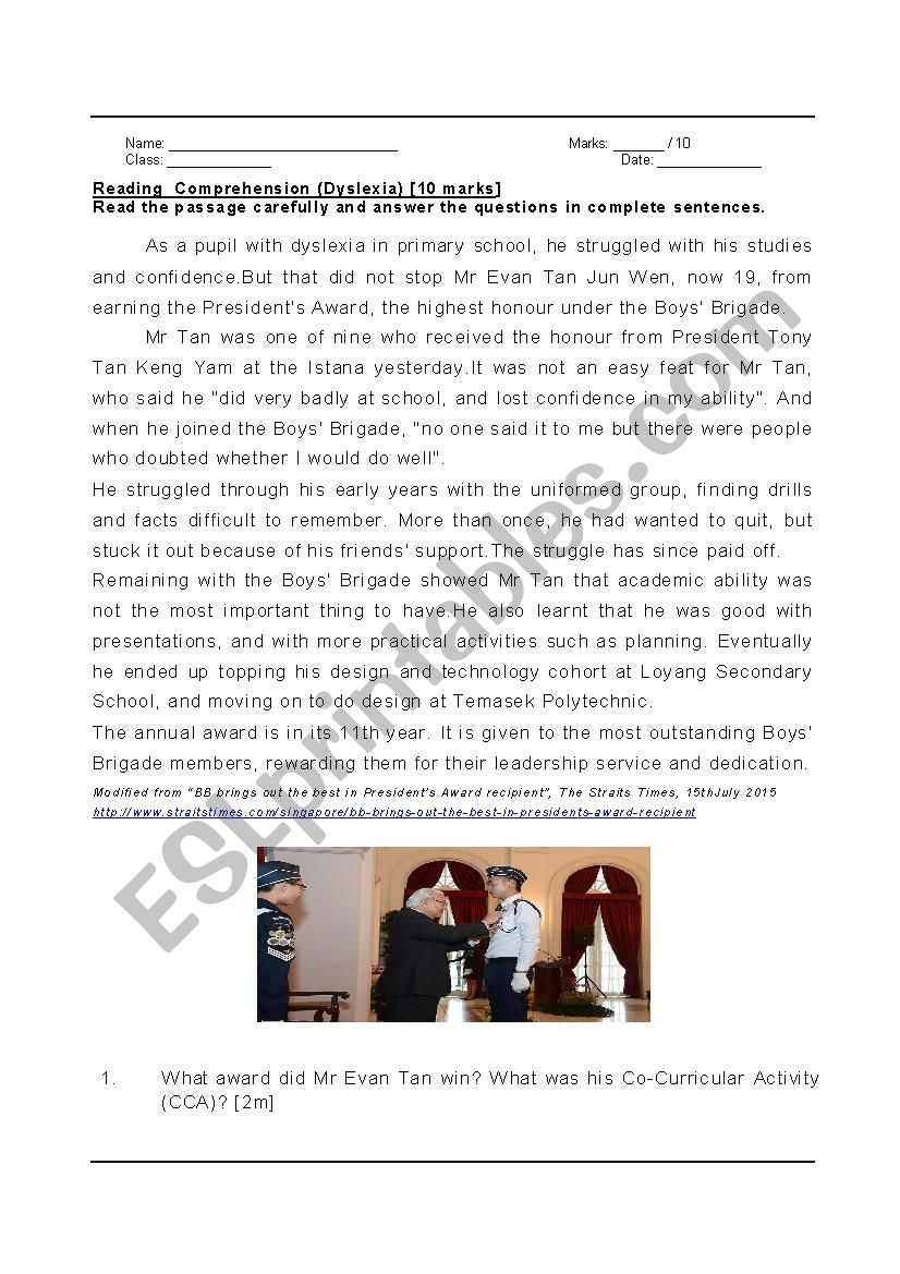 Reading Comprehension - Dyslexia - Esl Worksheetsoulsensei in Dyslexia Reading Comprehension Worksheets