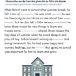 Reading Comprehension: Fill In The Blanks Brian'S Back To School   For Fill In The Blanks Reading Comprehension Worksheets