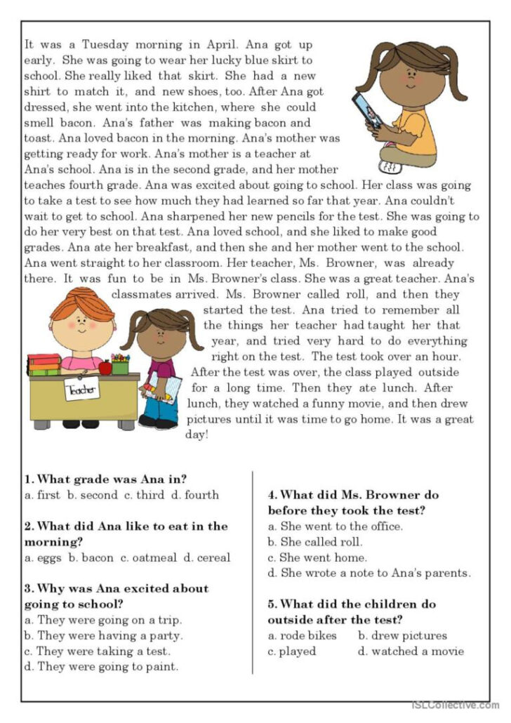 Beginning Reading Comprehension Worksheet