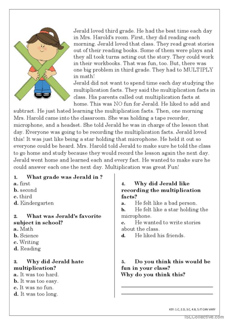 Reading Comprehension For Beginner A…: English Esl Worksheets Pdf with regard to Elementary Level Reading Comprehension Worksheets