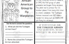 Reading Comprehension For Black History Month: Tuskegee Airmen with Tuskegee Airmen Reading Comprehension Worksheet