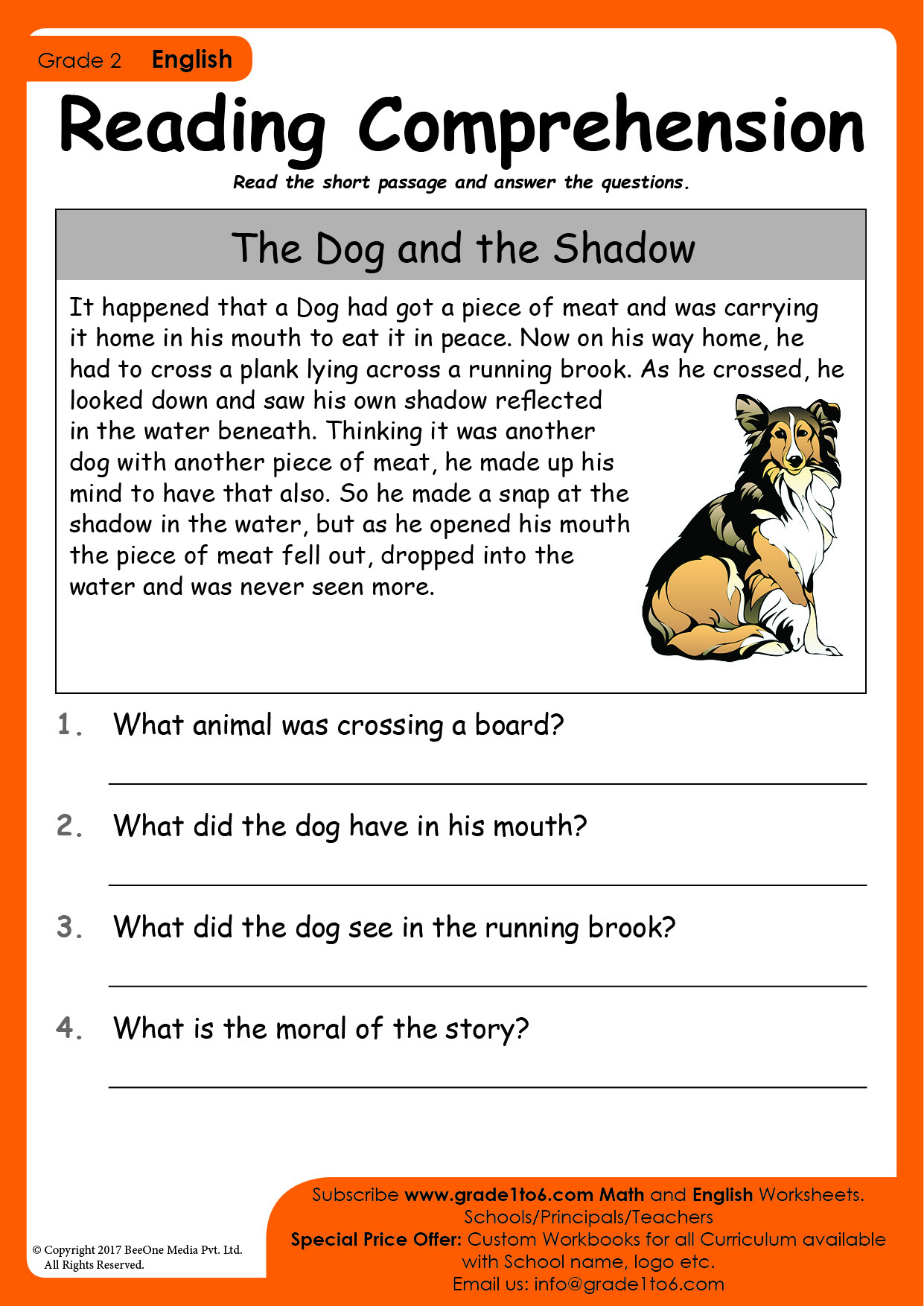 Reading Comprehension For Grade 2 | Grade1To6 for Year 2 Comprehension Worksheets