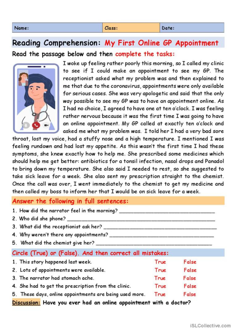 Reading Comprehension: My First Onli…: English Esl Worksheets Pdf throughout Reading Comprehension Worksheet Online