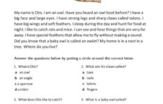 Reading Comprehension - Otis The Owl…: English Esl Worksheets Pdf for Reading Comprehension Worksheet Multiple Choice