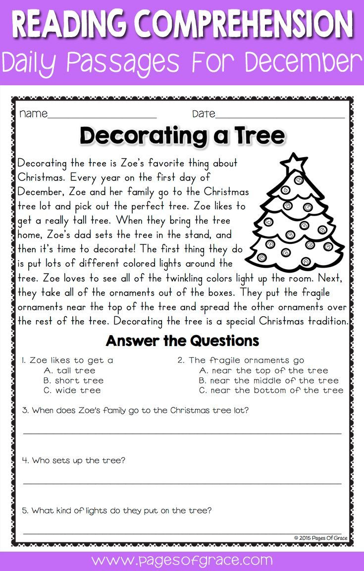 Reading Comprehension Passages And Questions For December intended for Reading Comprehension Worksheets Pinterest