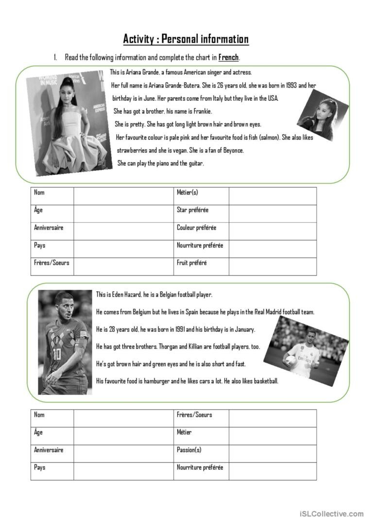 Reading Comprehension : Personal Inf…: English Esl Worksheets Pdf with Informational Text Reading Comprehension Worksheets