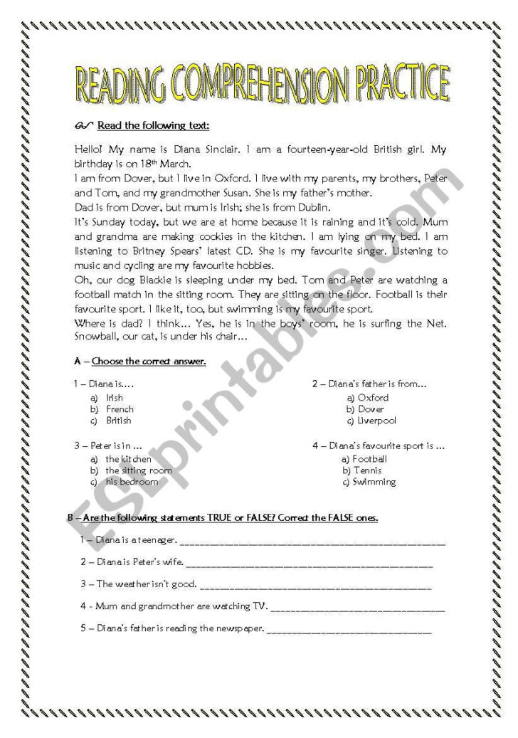 Live Worksheet Reading Comprehension Grade 7