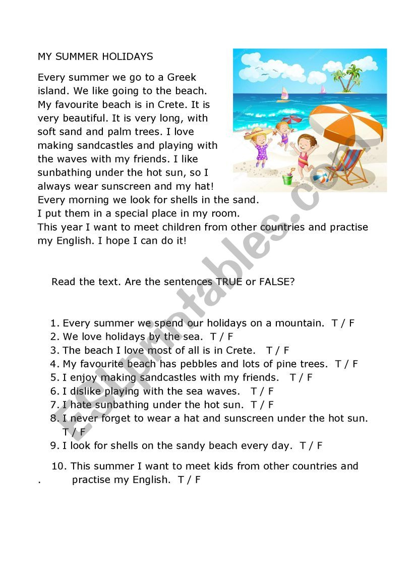 Reading Comprehension Text With True/False Sentences - Esl intended for Reading Comprehension True Or False Worksheets