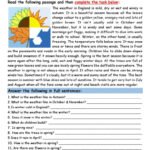 Reading Comprehension: The Weather I…: English Esl Worksheets Pdf Throughout Reading Comprehension A2 Worksheet