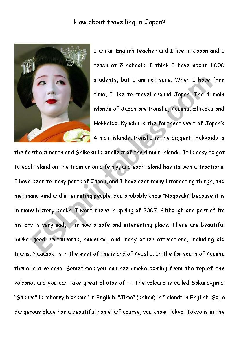 Reading Comprehension - Travel In Japan - Upper Intermediate - Esl with Japan Reading Comprehension Worksheets