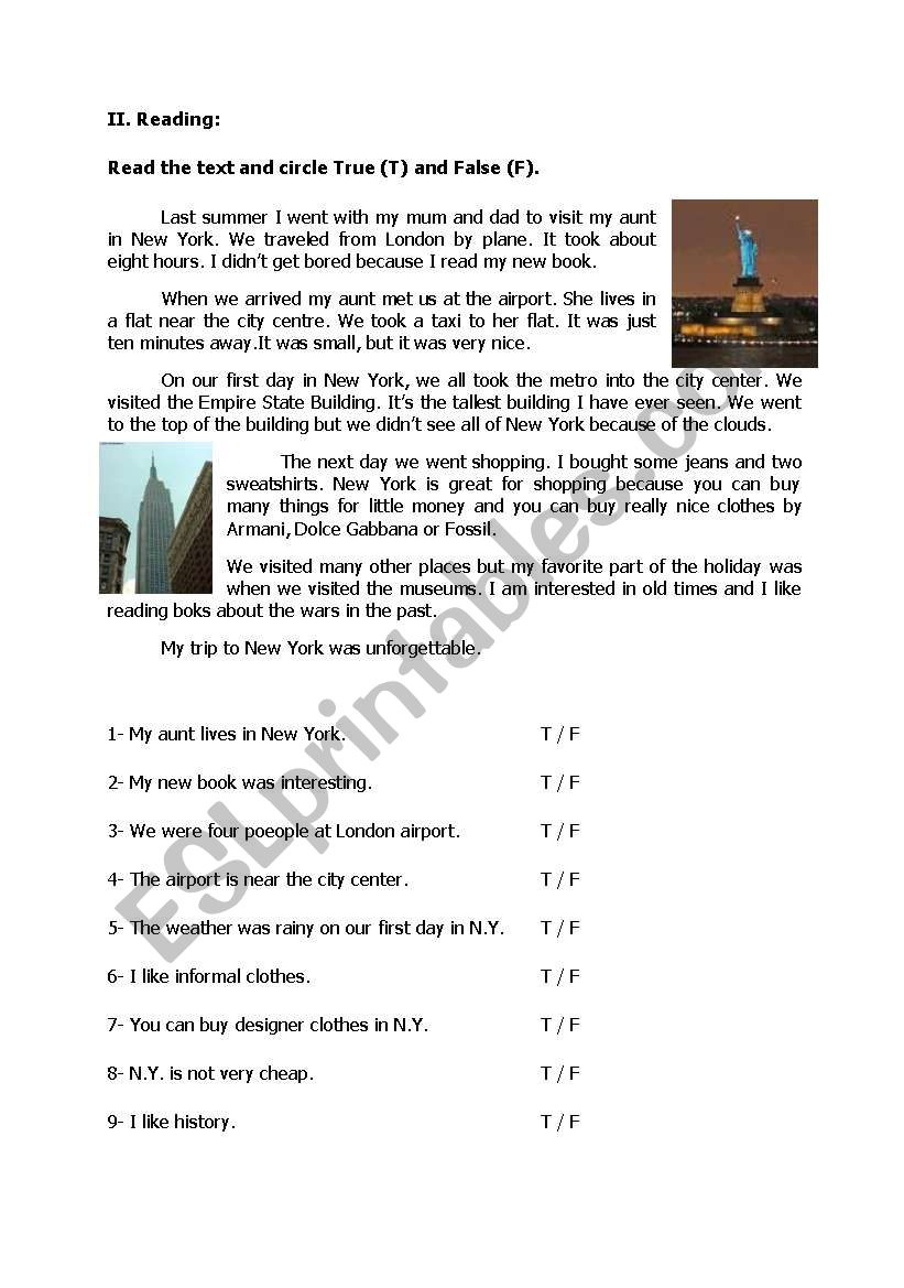 Reading Comprehension With True False Questions - (Pre regarding Literature Reading Comprehension Worksheets Pre-Intermediate