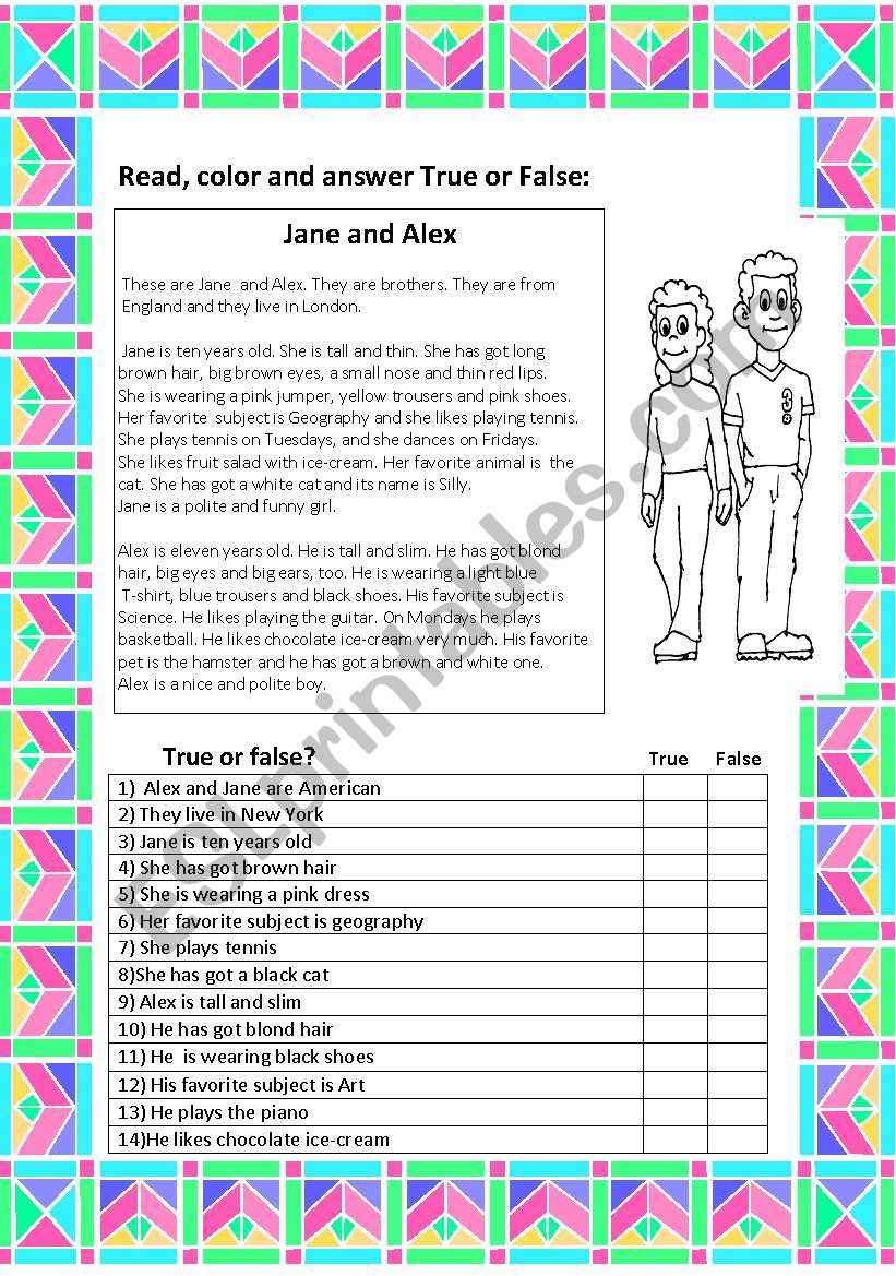 Reading Comprehension With True Or False - Esl Worksheet intended for Reading Comprehension True Or False Worksheets