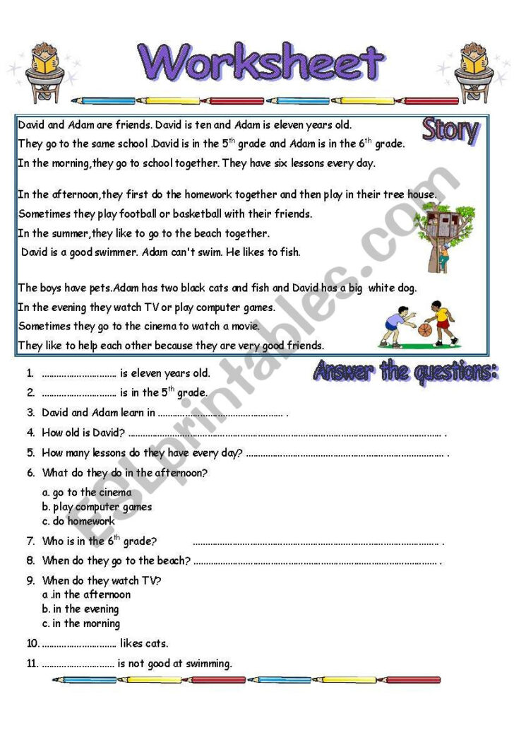 Reading Comprehension Worksheet For Esl Reading Comprehension Worksheet For Esl