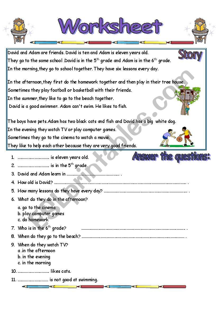 Reading Comprehension/Worksheet./2 Pages - Esl Worksheet pertaining to Reading Comprehension Worksheet For Esl