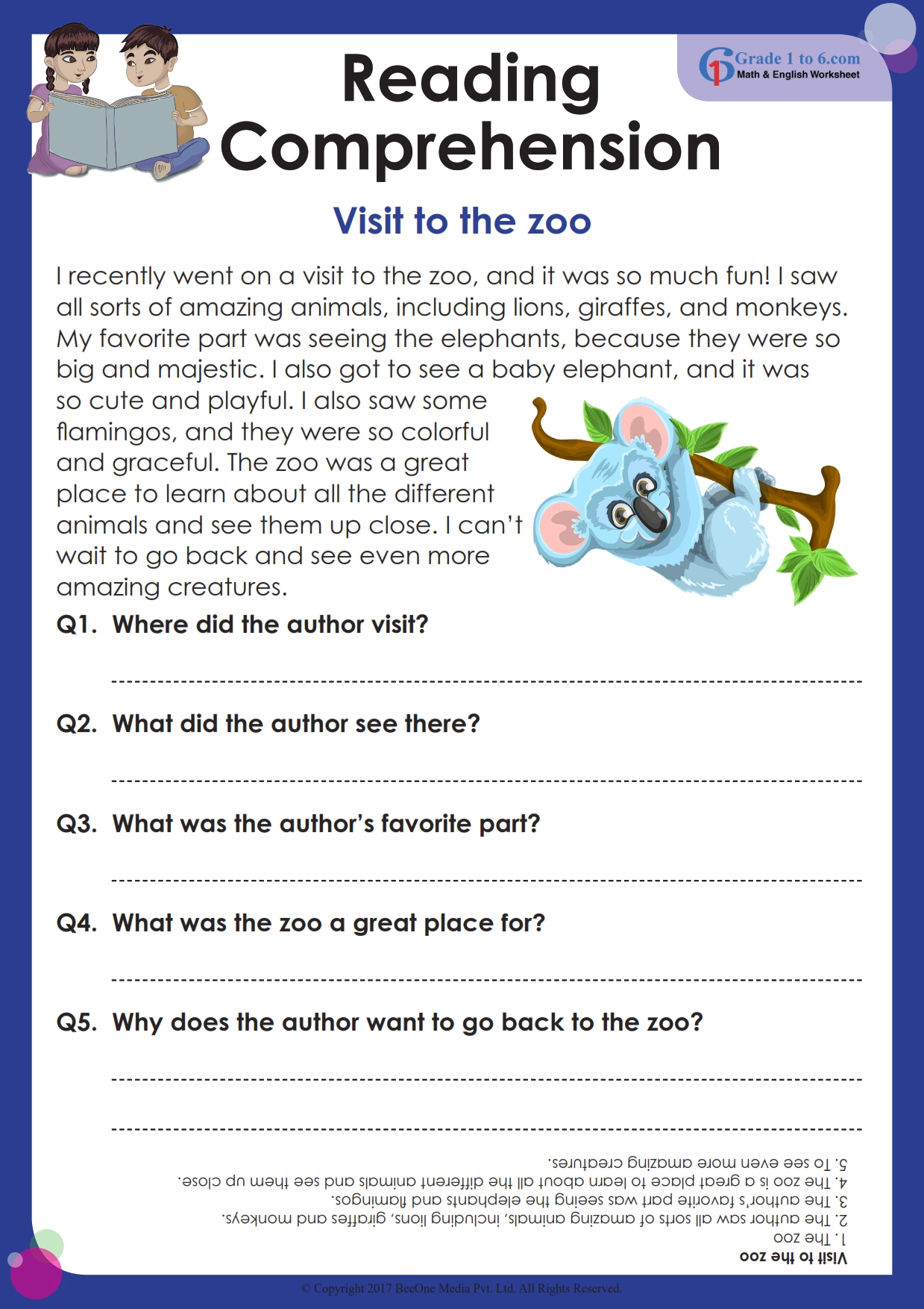 Reading Comprehension Worksheet For Grade 1 | Grade1To6 with Free Easy Reading Comprehension Worksheets