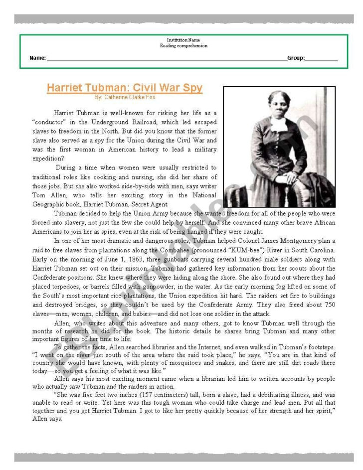 Harriet Tubman Reading Comprehension Worksheets