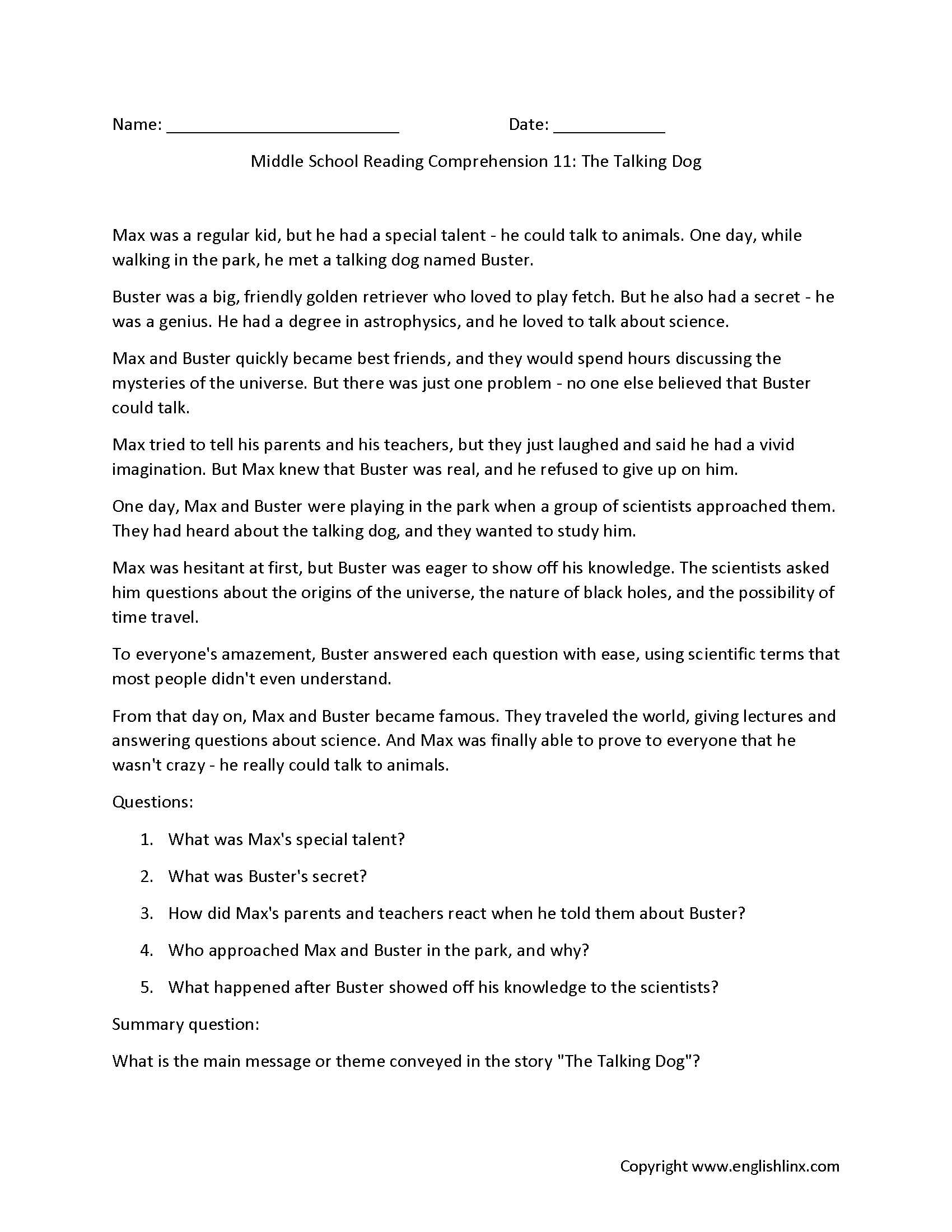 Reading Comprehension Worksheets | Free Printable Practice For All with regard to Junior High Reading Comprehension Test Worksheets