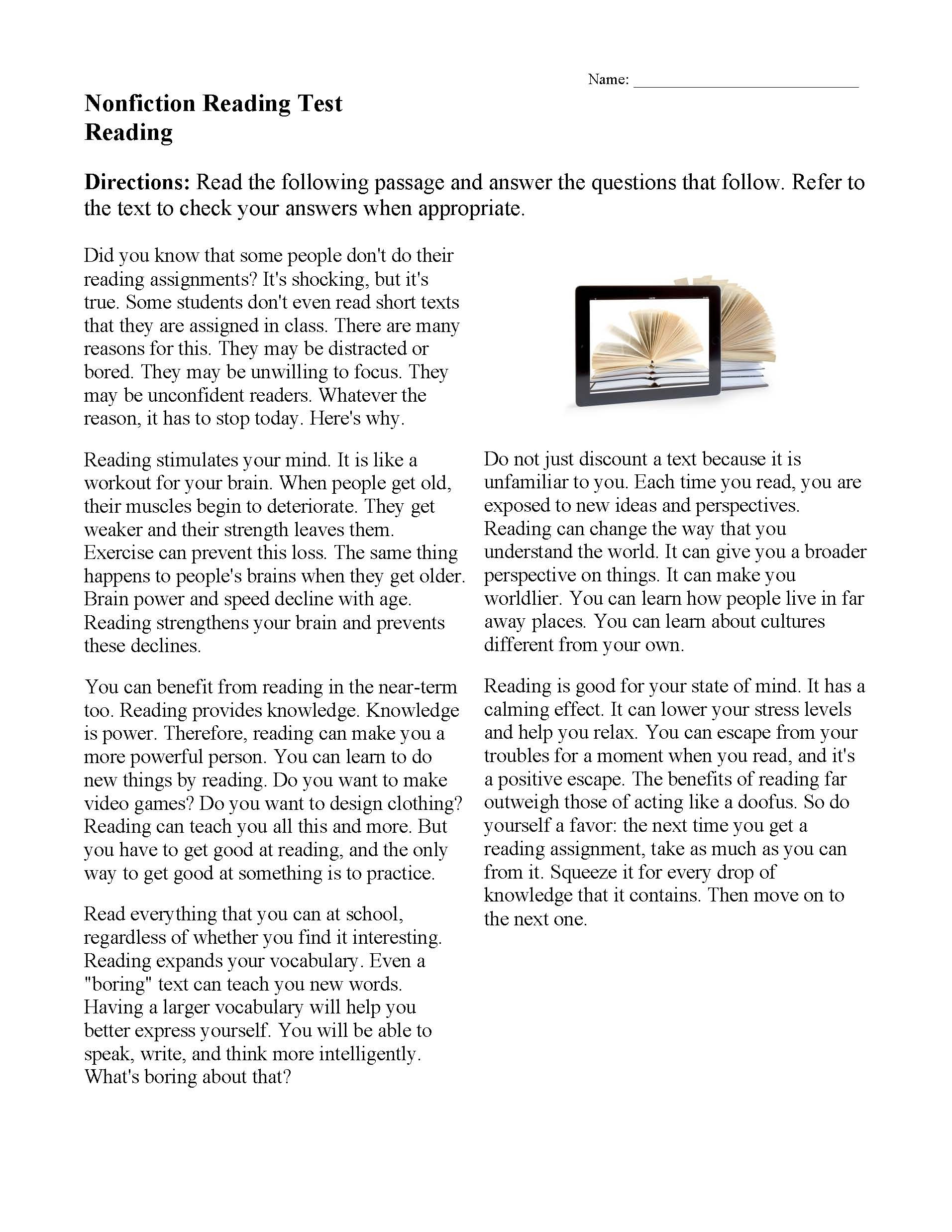 Reading Comprehension Worksheets | Online Or Printable inside Fiction Reading Comprehension Worksheets