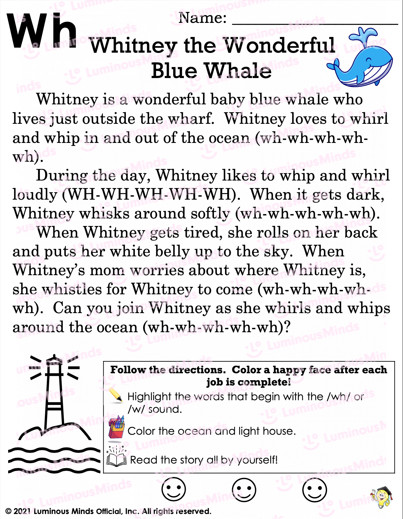Reading Comprehension Worksheets - Whitney The Wonderful Blue with regard to Wh Reading Comprehension Worksheet