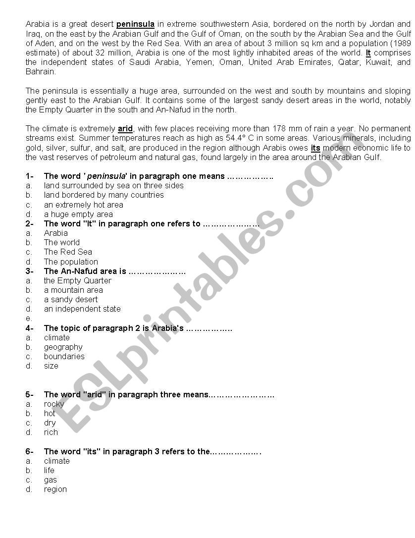 Reading Comprehension+Multiple Choice Questions - Esl Worksheet within Multiple Choice Reading Comprehension Quiz Worksheets