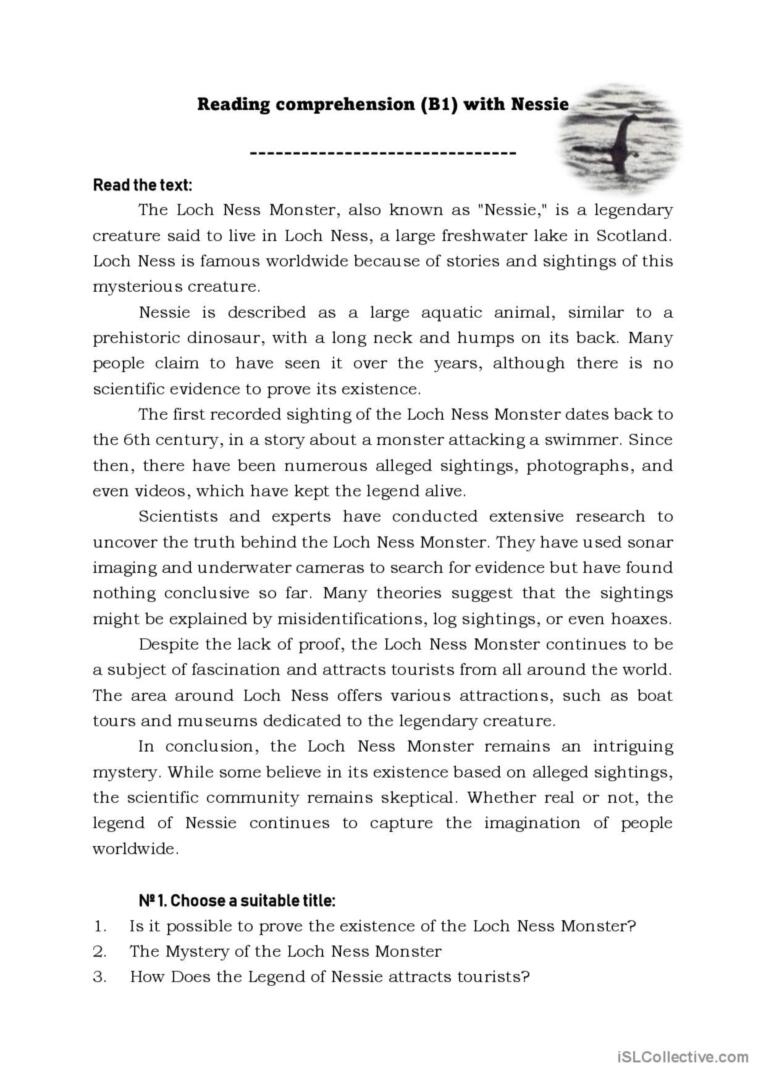 Reading For Comprehension With Nessi…: English Esl Worksheets Pdf for Reading Comprehension B1 Worksheets