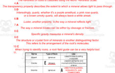Reading Passage 37: Properties Of Rocks And Minerals (Google Docs) in Minerals Reading Comprehension Worksheet Answer Key