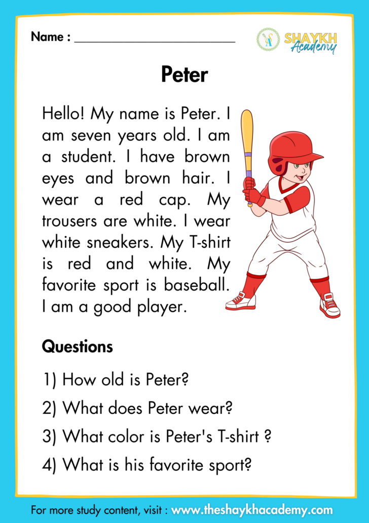 Baseball Passage Reading Comprehension Worksheets