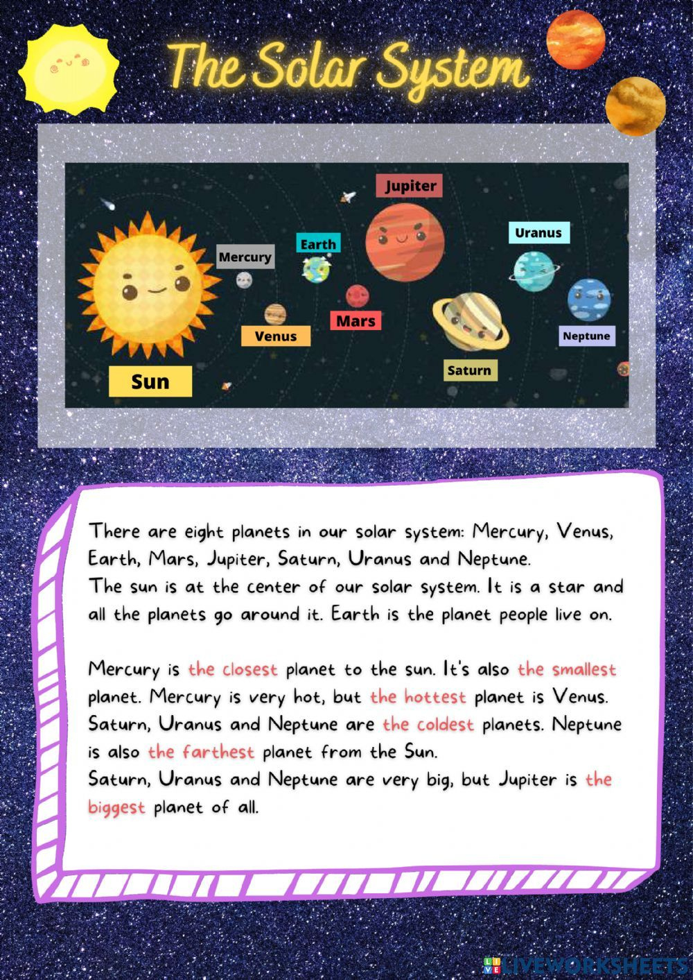 Reading - The Solar System Worksheet regarding The Solar System Reading Comprehension Worksheet